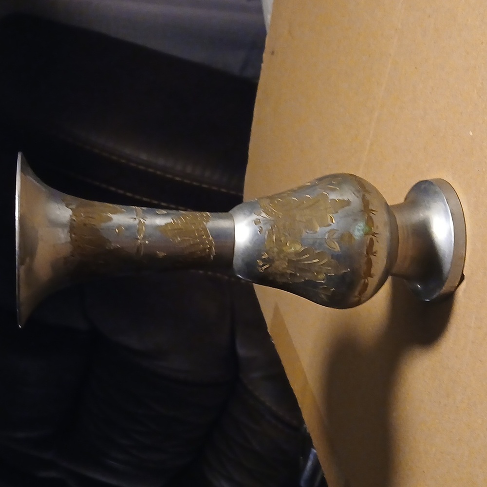 Vintage Brass Vase with Gold Detailing 6 1/2" Tall